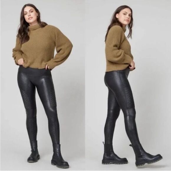 SPANX Faux Leather Moto Leggings Black NEW Plus Size 3X Petite - Picture 1 of 11
